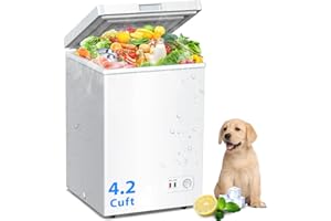 LifePlus Chest Freezer, 4.2 Cubic Feet Small Deep Freezer w/Removable Basket & Wheels, Super Quiet & Energy Saving, Top Open Loading Mini Deep Freezer For Kitchen Office Garage Apartment, White