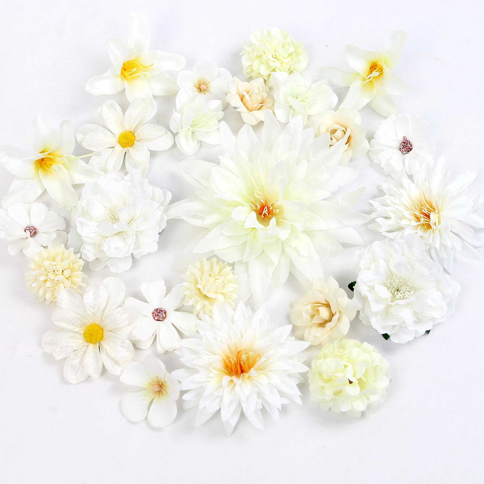 LARDUX 24 PCS Artificial Flower Heads-Craft Fake flower Decoration Large Silk White Flower Heads Bulk Mix for DIY Wedding Party Hair Accessory Scrapbooking Home Decor — image 1