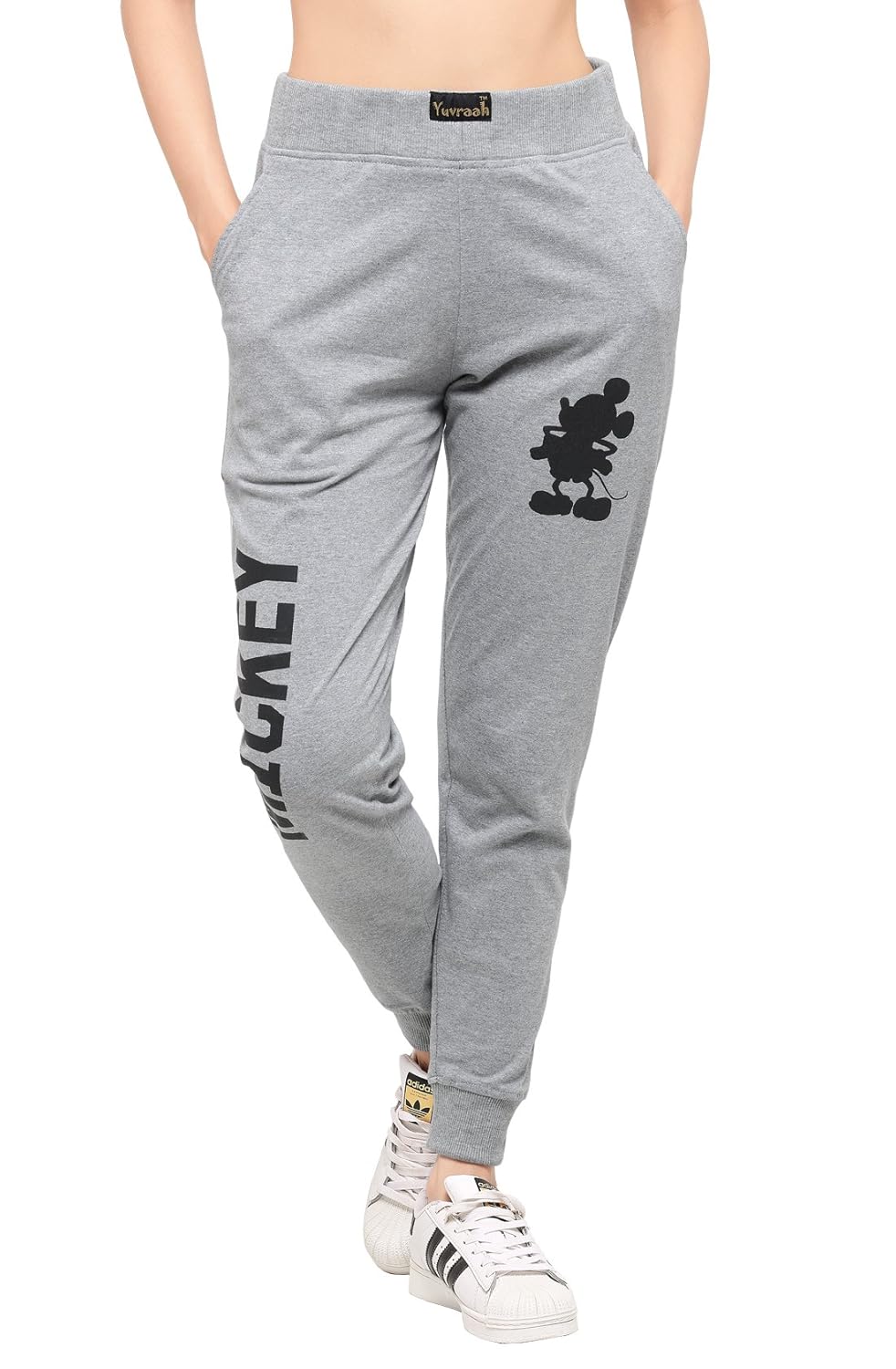 yuvraah women's grey fleece mickey trackpant