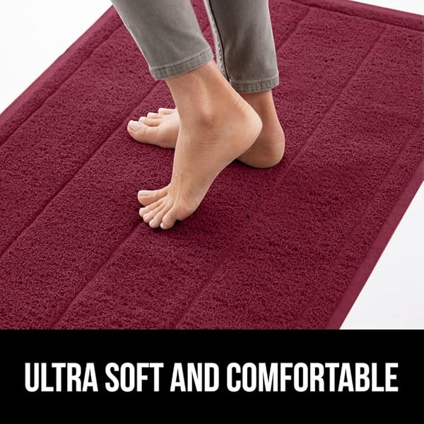 GORILLA GRIP DIRT GRABBER FRONT DOOR MAT, 47X35 HEAVY DUTY WELCOME MATS FOR INDOOR OR OUTDOOR ENTRYWAY, OUTSIDE ENTRANCE RUG MESH WEAVE LOW-PROFILE DOORMAT STAIN AND FADE RESISTANT HOME DÉCOR BURGUNDY