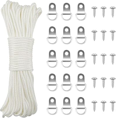 TUPARKA 15m Picture Wire Kit White Nylon Cord 3mm with 15 Hooks & Screws