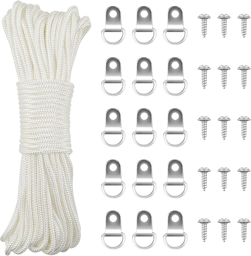 TUPARKA 15m Picture Wire Kit White Nylon Cord 3mm with 15 Hooks & Screws