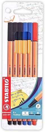 STABILO point 88 Fineliner Pack of 6 Assorted Office Colours 0.4mm