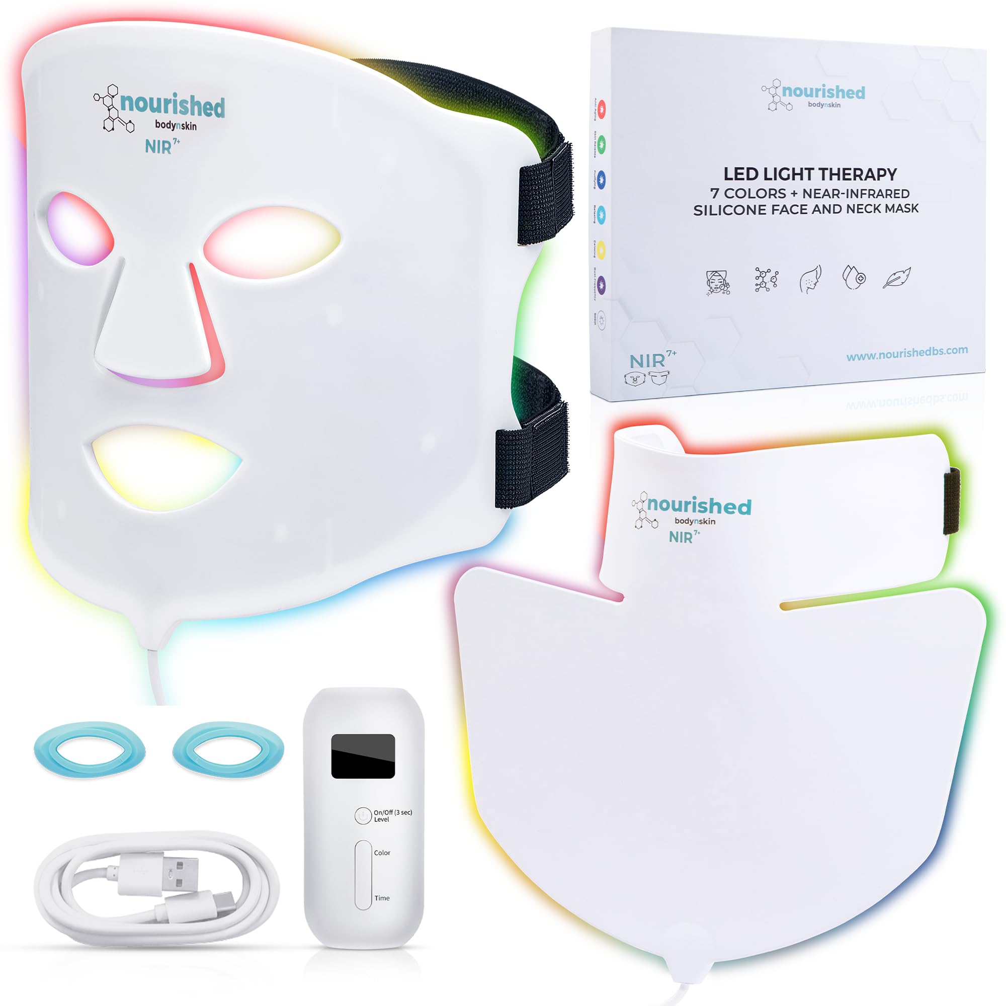 Photo 1 of Nourished Bodynskin 7 Colors LED Face and Neck Mask with Near-Infrared - Blue, Red Light Therapy for Face - 228 LEDs - Skincare Tool for Anti-Aging