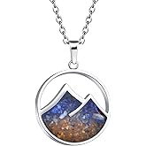 Lauren-Spencer Mountain Necklace for Women, Stainless Steel Pendant Necklace in Turquoise Sodalite Stone Chips, Dainty Nature Necklaces Jewelry Gifts for Skiers, Hikers, Campers, Climbers and Nature Lovers