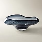 Z Gallerie Inspired Handblown Glass Calla Decorative Bowl, Unique Blue Art Glass Centerpiece for Tabletop Display, Elegant Sc