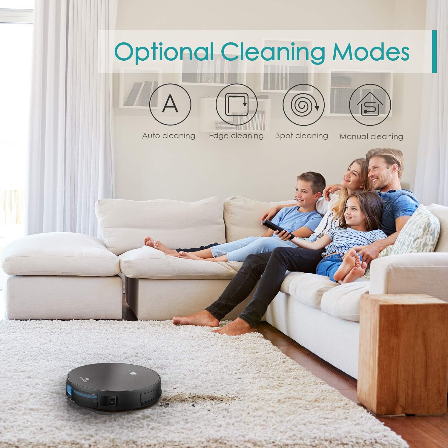 Robot Vacuum, MOOSOO Robotic Vacuum Cleaner, Wi-Fi Connectivity, 1800Pa Suction, Self-Charging, Multiple Cleaning Modes, Best for Pet Hairs, Hard Floor & Medium Carpet -