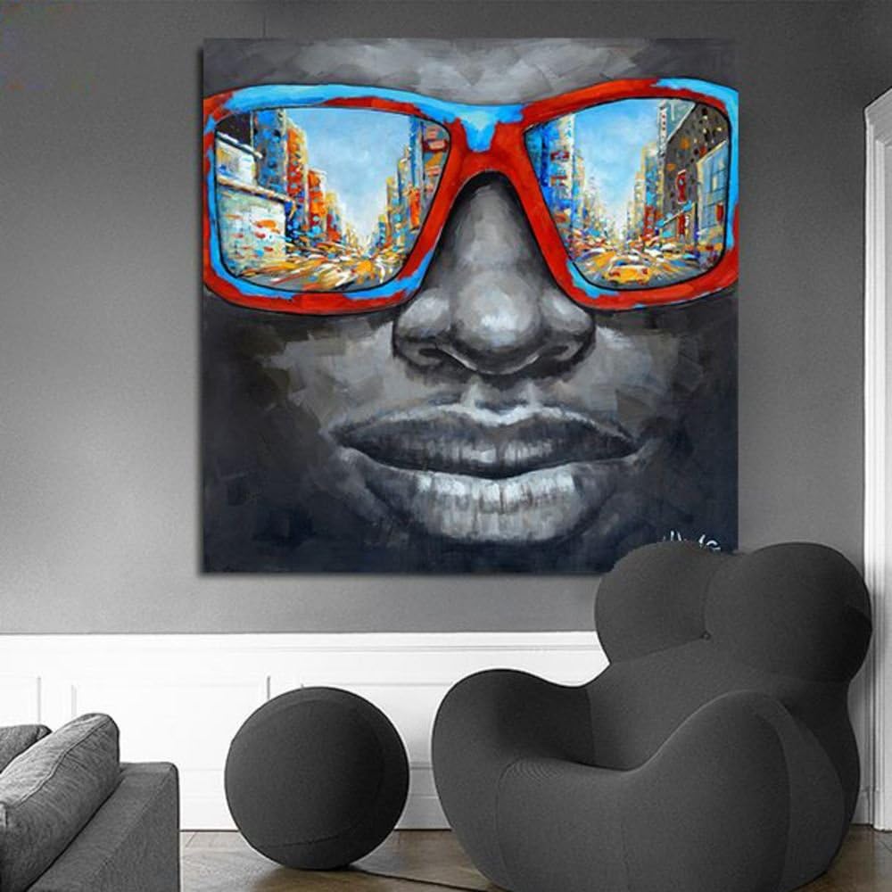 Garth New Cool Style Street Wall Art Abstract Modern Black African Men with Sunglasses 50% Hand Painted Canvas Oil Painting for Home bar Decoration