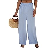 SHENHE Women's Striped Wide Leg Palazzo Pants Swimsuit Coverups Elastic Waist Beach Trousers