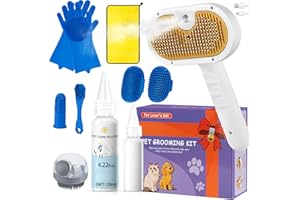 VVWVVW Pet Steam Brush for Dog & Cat shower bath brush Grooming Comb with Spray, Defur Tool, Water-Free Shampoo, Bath Gloves,Bath Brush, Tooth & Ear Brush, Towel (11PCS)