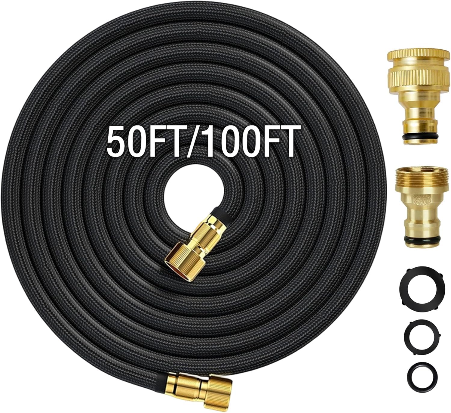 XPendHoze 100FT/30M Expandable Garden Hose, Black, Rubber, Lightweight, Kink-Free, Solid Brass Fittings, 12 Bars Max Pressure, 1.64kg, 3E+1cm Length, 5cm OD, 5cm Width, 1 Pack