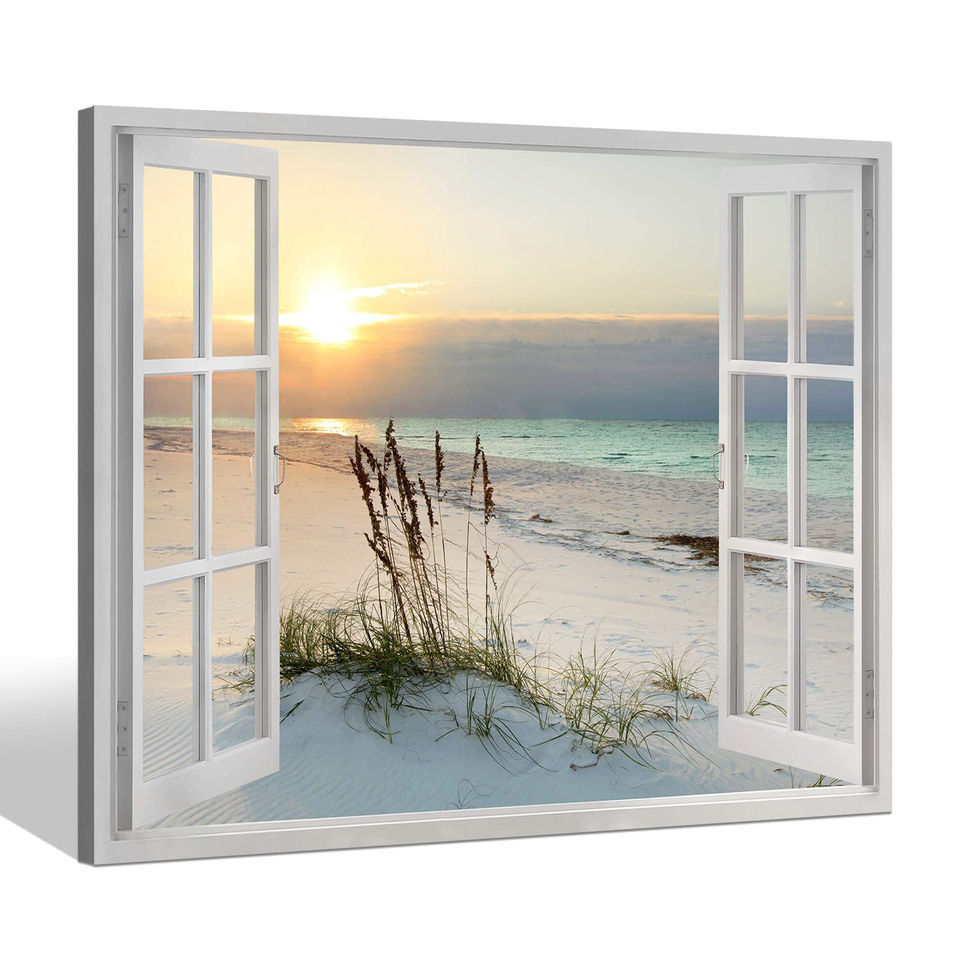 Beach Window Canvas Wall art: tropical Sunrise Seascape Picture Coastal ...