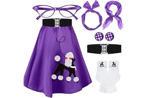 Breathffy 1950s Poodle Skirt Costume Outfit for Women Skirt Scarf Belt Sock Eyeglass Headband Earring