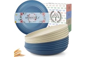 Homienly Deep Dinner Plates Set of 12 Alternative for Plastic Plates Microwave and Dishwasher Safe Wheat Straw Plates for Kitchen Unbreakable Kids Plates (Multi, 10 inch)