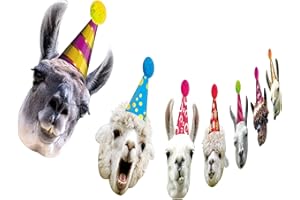 SILVIMA Llama Birthday Garland, Funny Alpaca Face Portrait Bunting, Hilarious Bday Party Decoration…