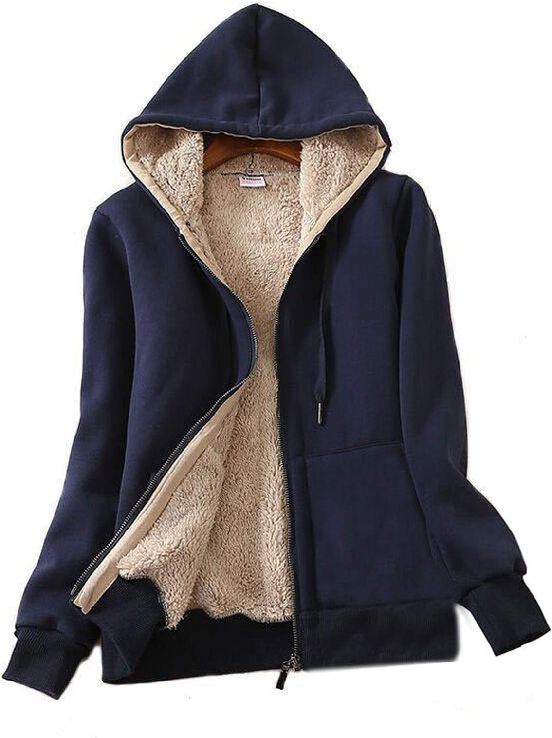 Sponsored Ad - Women Winter Hoodies Zip Up Fleece Sherpa Lined Warm Sweatshirts Jacket