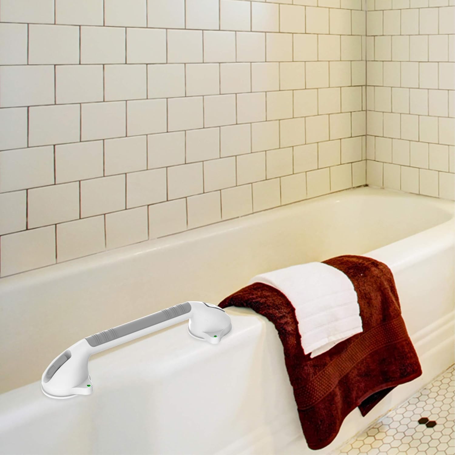 AmeriLuck Suction Bath Grab Bar 16.5" with Indicators, Bathroom Shower Handle (White, 2 Pack): Home & Kitchen