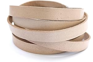 EZZO Flat Genuine Leather Cord for Bracelet Making 3/8 Inch - Real Leather Strip for Jewelry, Keychain, DIY Craft, Watch Band, Purse Strap, 1.1 Yard (Beige)
