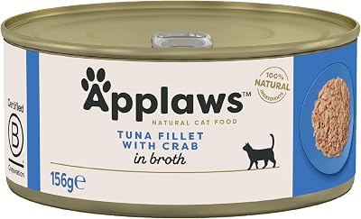 Applaws 100% Natural Adult Cat Food Tuna Fillet with Crab in Broth 156 g Tin