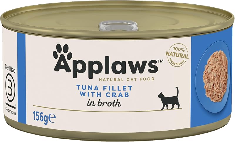 Applaws 100% Natural Adult Cat Food Tuna Fillet with Crab in Broth 156 g Tin