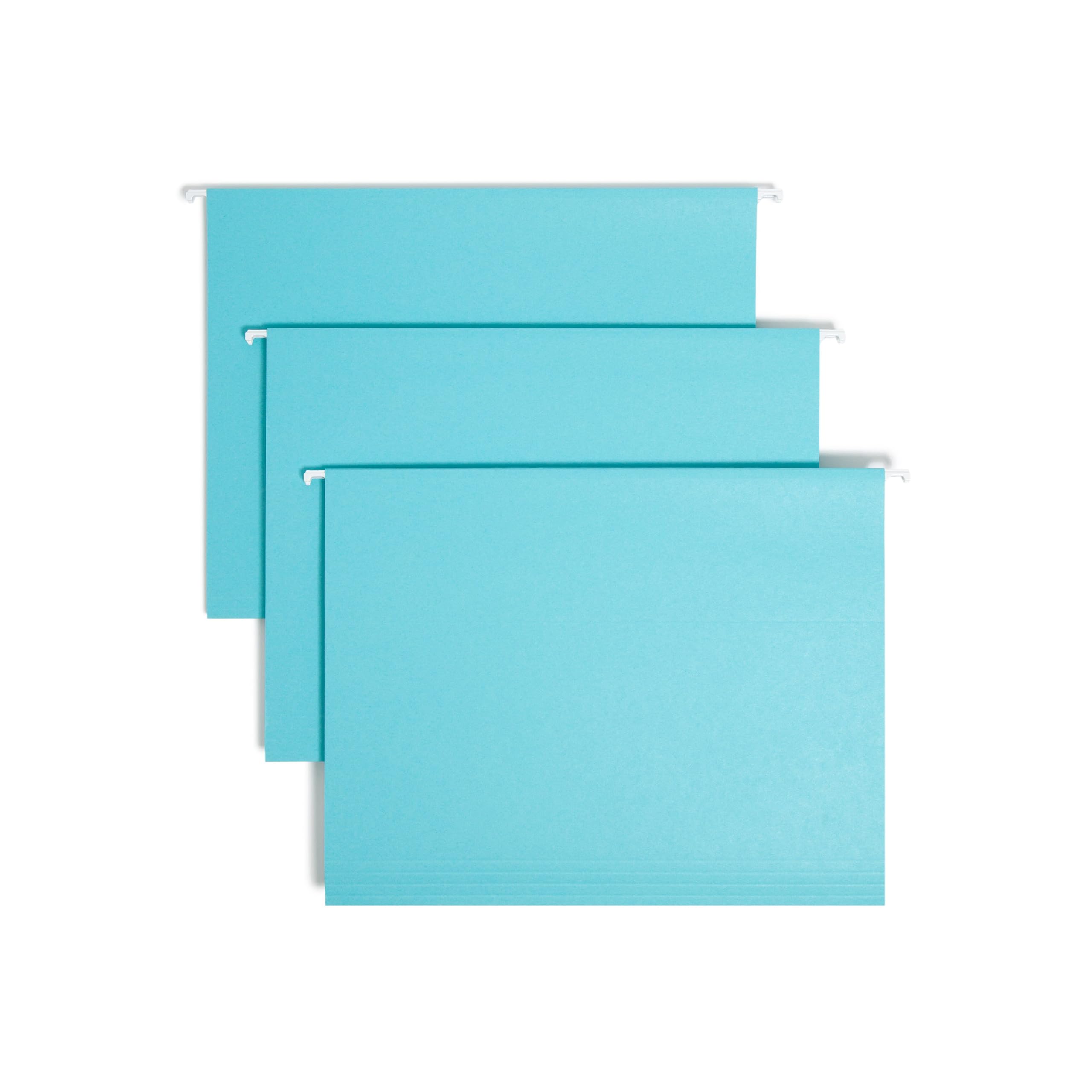 Smead Colored Hanging File Folder with Tab, 1/5-Cut Adjustable Tab, Letter Size, Aqua, 25 per Box (64058)