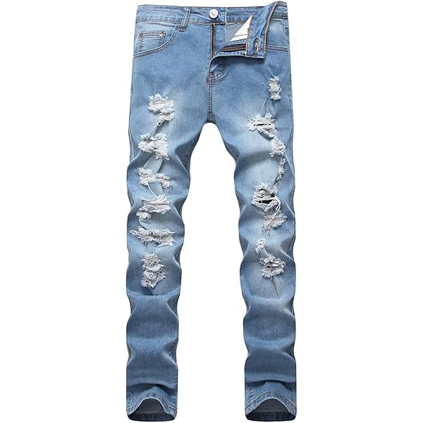 Qazel Vorrlon Men's Light Blue Skinny Ripped Jeans Destroyed