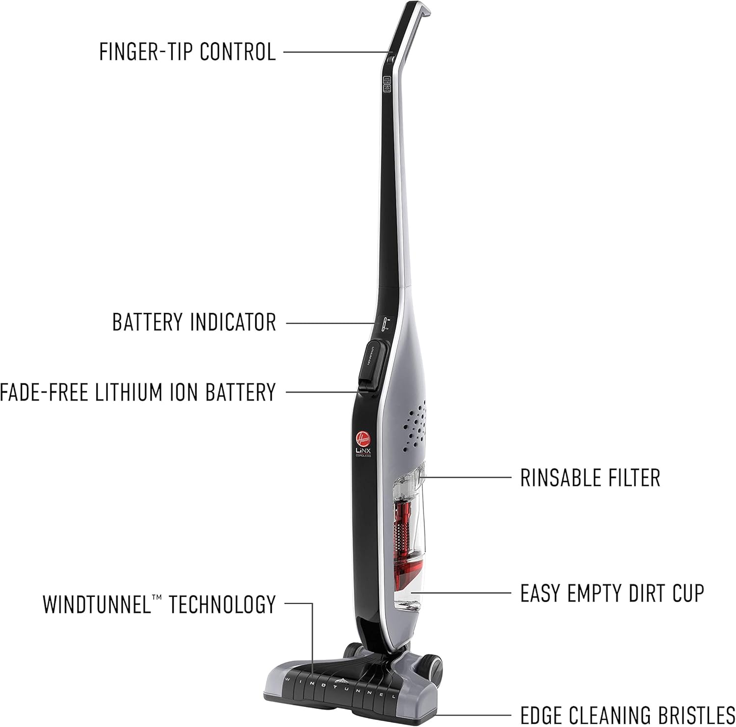 Hoover BH50010 Linx Cordless Stick Vacuum Cleaner, Lightweight, Grey - Household Upright Vacuums