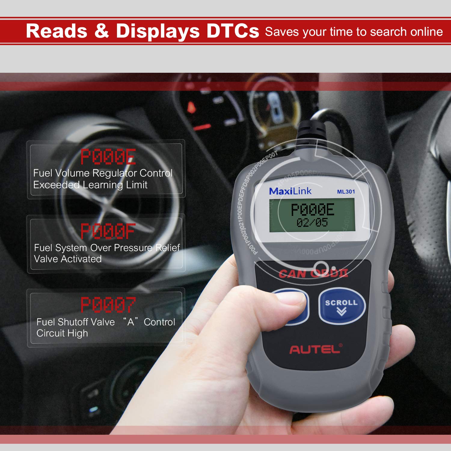 Autel MaxiLink ML301 OBD2 Scanner,Fault Code Reader with Reset and Turn off Check Engine Light(MIL),Upgraded Version of MS309