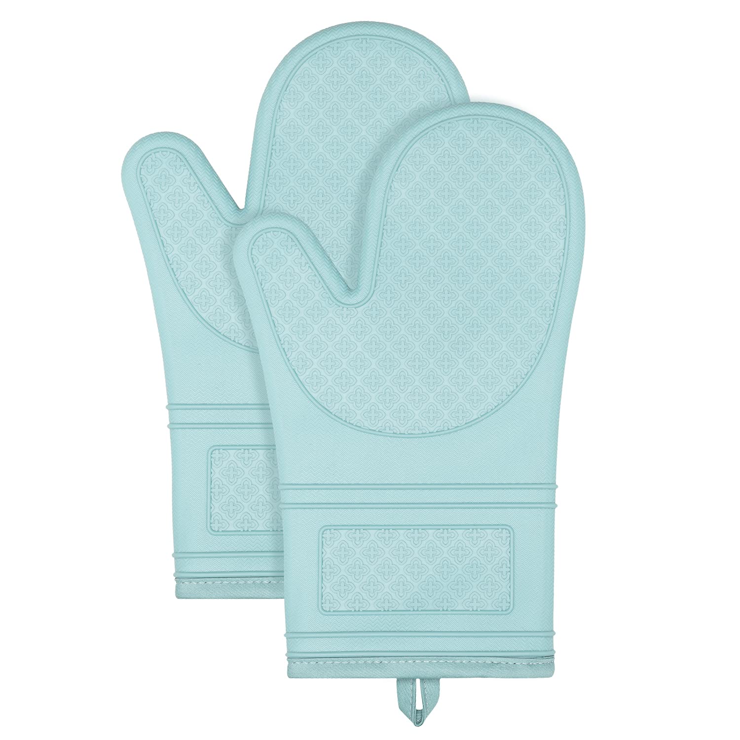 YUTAT Oven Gloves Set of 2 - Silicone, Polyester (50%, 50%) Oven Gloves, Mint Green, Heat Resistant up to 300°C, Non-Slip, LFGB Certified, Perfect for Kitchen, Grilling, Cooking and Baking