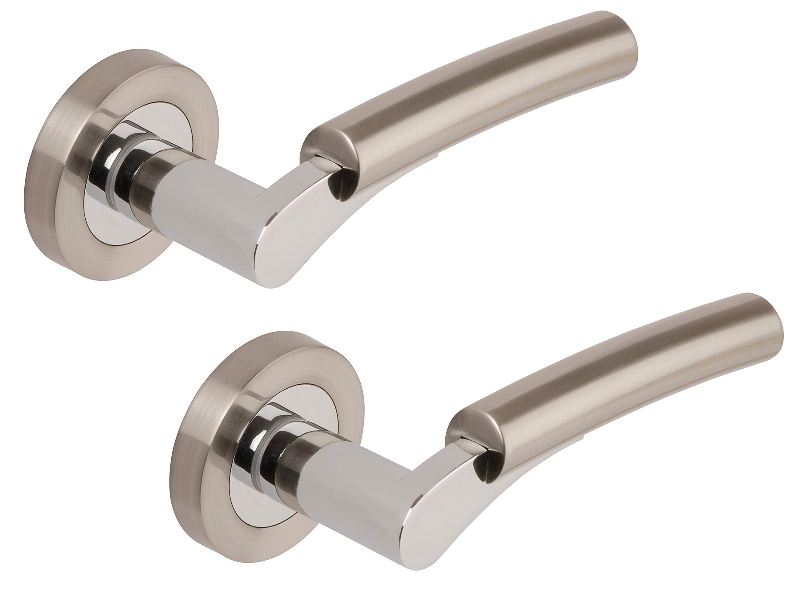 EXCEL - DH003650 ULTIMO Passage Internal Door Handles on Round Rose, Dual Finish Satin Nickel Plated/Polished Chrome Plated