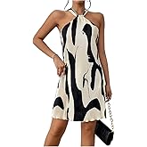 Verdusa Women's Cow Print Cocktail Mini Dress Pleated Halter Sexy Y2k Western Dress