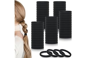 Obeoby 100PCS Hair Ties for Thick Hair, Seamless Nylon Elastic Ponytail Holders, Bulk Black Hair Bands & Elastics for Women Girls