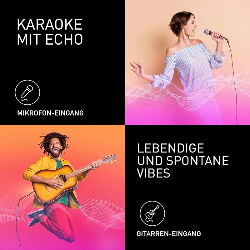 SC-BMAX10E-K Tragbarer Party-Lautsprecher mit Bluetooth, integrierter Beleuchtung, 150 W, USB, optischem Eingang für TV, Gitarren- & Mikrofoneingängen für Karaoke, Schwarz