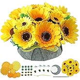 BAZIMA DIY Felt Flower Art Craft Kit, DIY Sunflower Pot Bonsai Kit, Floral Gifts, Beginner Craft Kit, Arrange Pre-Cut Flowers and Foliage