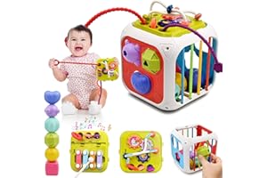 AiTuiTui Baby Sensory Montessori Toys for Boy Girl, 7 in 1 Multi-Function Early Educational Learning Toys with Shape Sorter, 