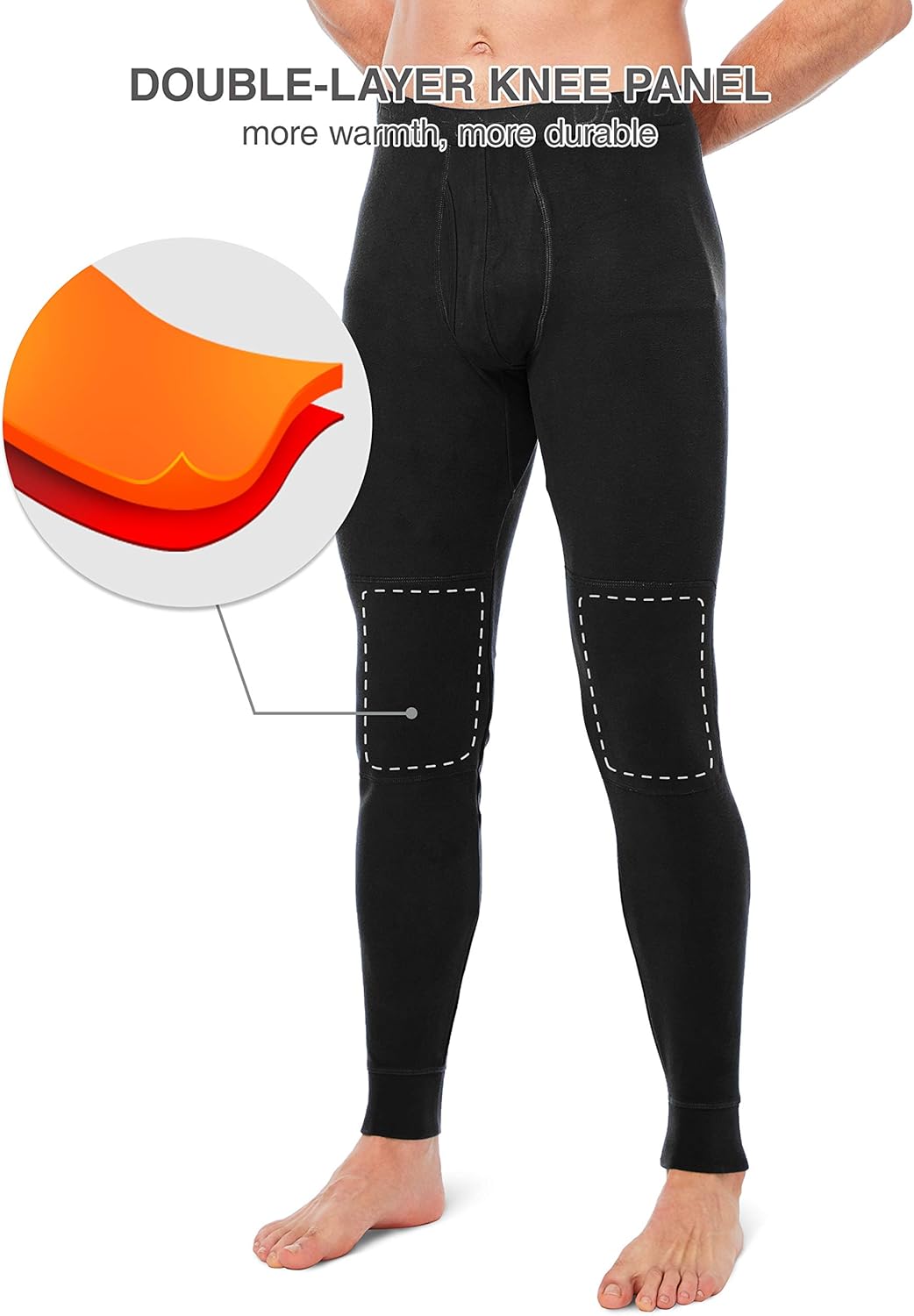 DAVID ARCHY Men's 2 Pack Ultra Soft Winter Warm Base Layer Pants Fleece Lined Thermal Bottoms Long Johns with Fly at  Men’s Clothing store