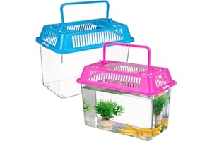 Tofficu Small Fish Tank 4Pcs Plastic Reptile Terrarium Reptile Carrier Small Turtle Tank Turtle Container Fish Tank Aquarium with Cover Handle for Small Critters Creatures Random Color Fish Bowl