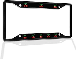 Fastasticdeals Metal Insert License Plate Frame Cherries Food B Weatherproof Car Accessories Black 4 Holes Solid Insert