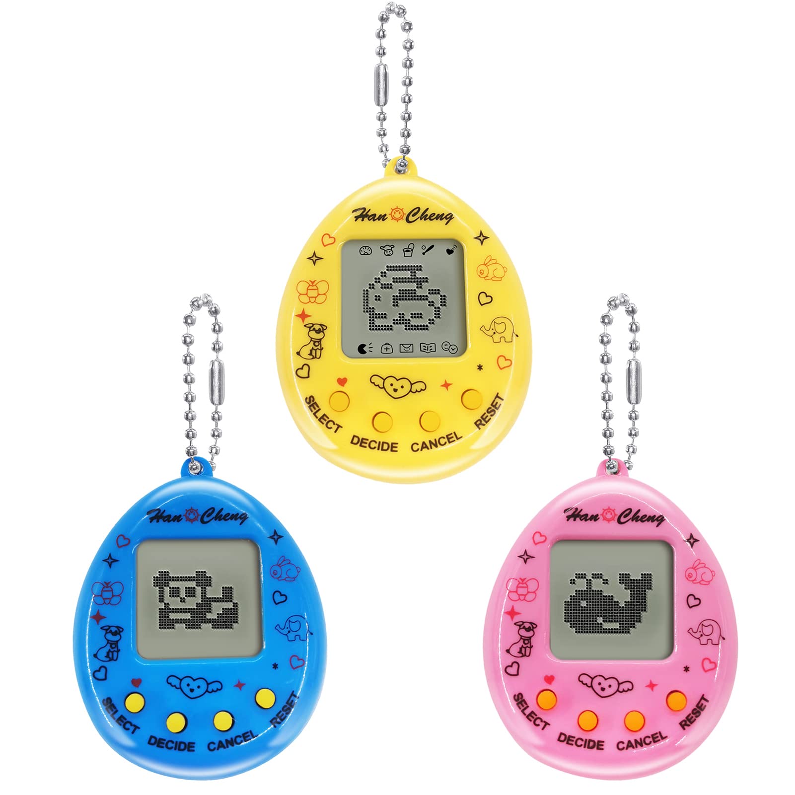 Virtual Pets Toy 3PCS Digital Pet Game Console Handheld Machine Toys Mini Electronic Animals With Key Ring Early Education Puzzle Gift for Children Kids (3 Colors Random)