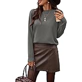 AMZANGEL Women's 100% Wool Sweater Classic Fit Long Sleeve Round Neck Timeless Knit Top Fall Winter Everyday Comfort