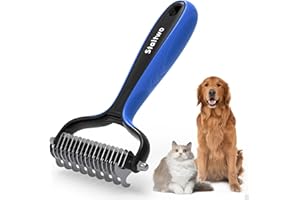 Staltwo Pet Grooming Supplies - 2-in-1 Professional Undercoat Rake and Pet Brush | Shedding Control for Long-Haired Dogs and Cats, Deshedding Tool, Knot Removal,Blue