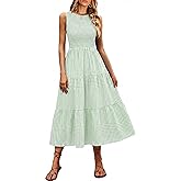 ANRABESS Women's Summer Casual Maxi Dress Sleeveless Crewneck Smocked 2026 Flowy Plaid Tiered Boho A Line Beach Long Sundress