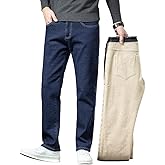 Kolongvangie Men's Jeans Pants Fleece Lined Work Casual Daily Jeans with Pockets Sizes 28-48