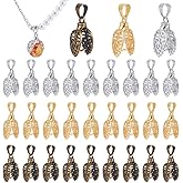 PH PandaHall Pinch Bails Hollow Curved, 30 pcs 3 Colors Brass Bail Clip Clasp Tibetan Dangle Charm Bead Pendant Connector for DIY Necklace Jewelry Craft, Platinum/Antique Bronze/Golden, 24mm, 1mm Pin