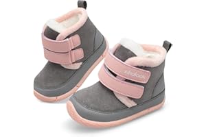 XIHALOOK Toddler Boys Girls Winter Boots Cold Weather Kids Warm Faux Fur Shoes with Two Hook and Loop