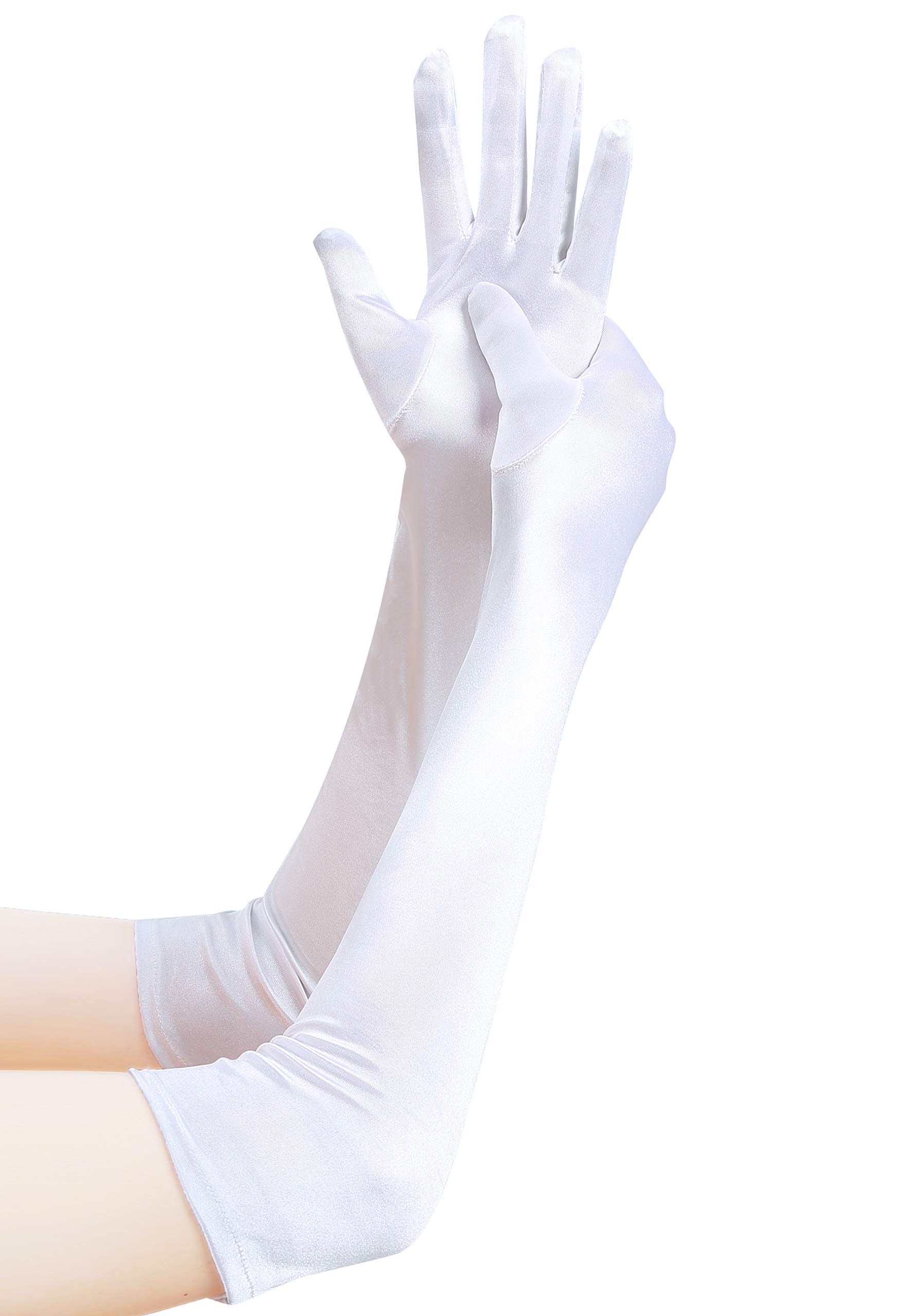 EORUBE Long Opera 1920s Satin Gloves for Women Elbow Length Party Costume Gloves (Smooth 20.5" - White)