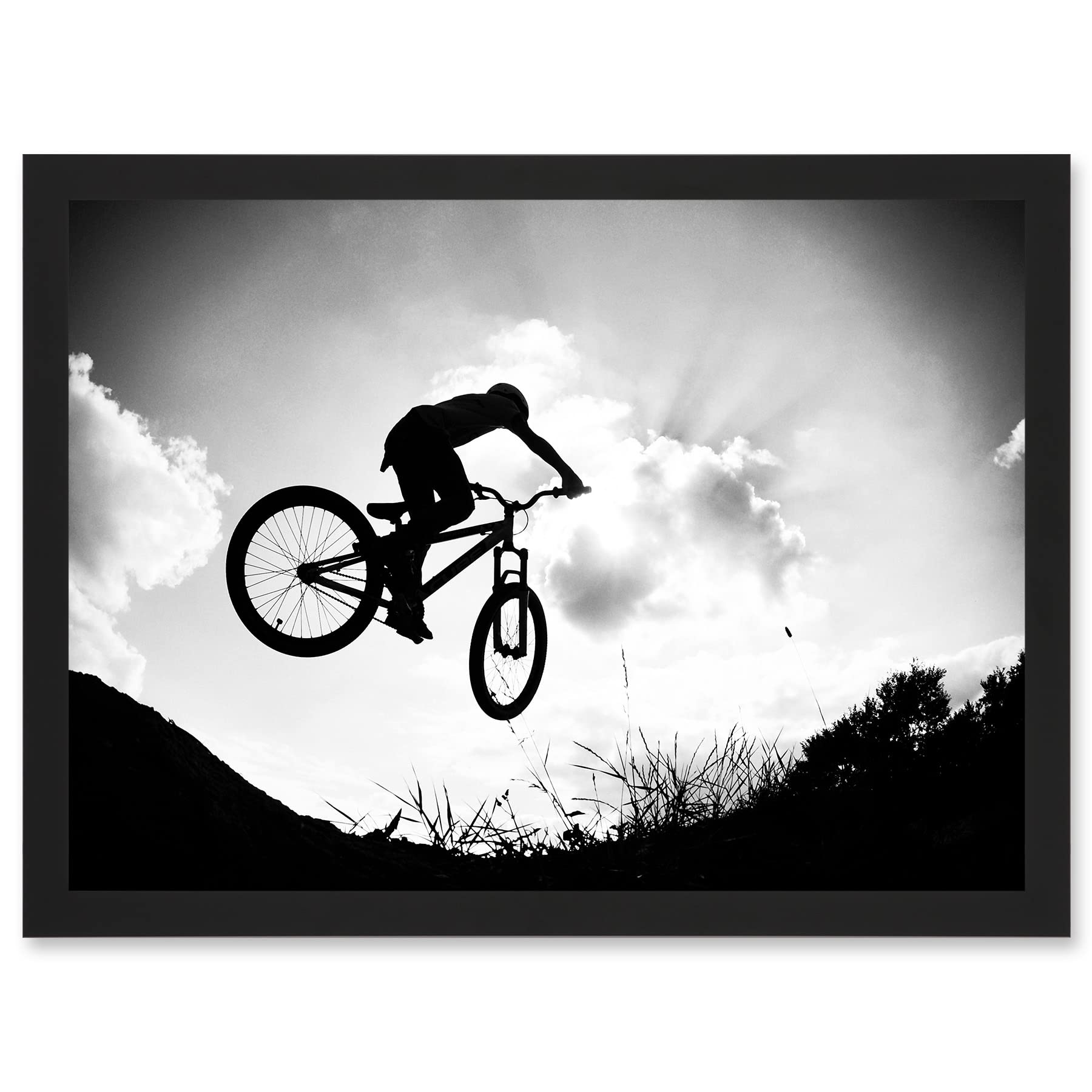 Sport BMX Bike Jump Bicycle Silhouette Offroad Artwork Framed Wall Art Print A4