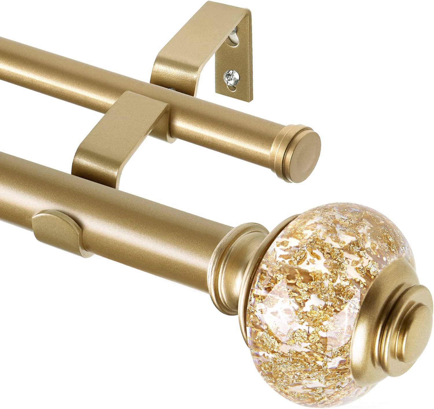 Window Treatment Hardware - USFOOK 1 Inch Double Curtain Rods 72 to 144 Inches (6-12 ft) Drapery Rods for Windows 69 to 140 Inches, Telescoping Dual Curtain Rod with Luxury Gold Translucent Finials