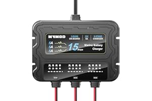 3 Bank Marine Battery Charger, 15A (5A/Bank) 12V IP68 Waterproof Lithium Onboard Battery Charger for SLA/AGM, Lithium(LiFePO4