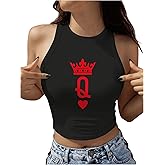 BEAUDRM Women's Graphic Crewneck Tank Top Slim Fit Sleeveless Crop Tops
